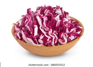 Fresh red radicchio salad in wooden bowl isolated on white background with clipping path and full depth of field