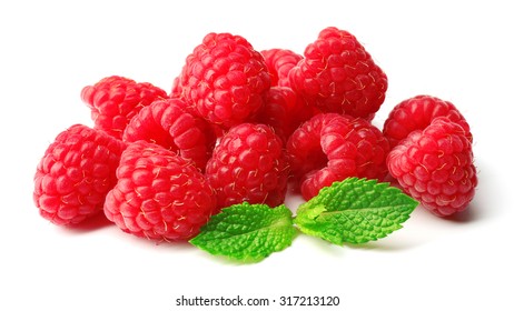 Fresh Red Raspberries Isolated On White