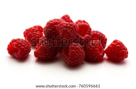 Fresh red raspberries isolated on white background
