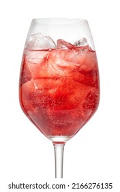 Fresh Red Sparkling Summer Cocktail Close Up On White Background