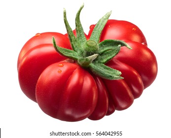 Fresh ribbed Costoluto Fiorentino tomato (Solanum lycopersicum), beefsteak (slicer) type, with sepal. Clipping path, shadowless - Powered by Shutterstock