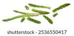 Fresh ripe asparagus in air on white background