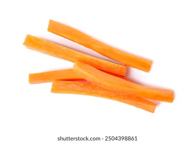 Fresh ripe carrot sticks isolated on white, top view - Powered by Shutterstock