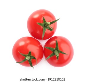 Fresh Ripe Cherry Tomatoes Isolated On White, Top View