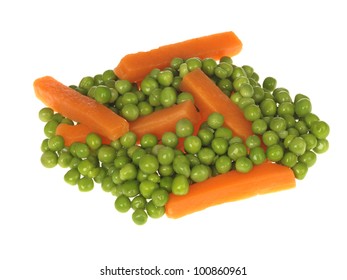 Fresh Ripe Healthy Green Garden Peas And Carrots Vegetables Isolated On White, No People