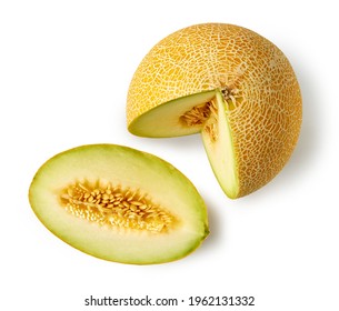 Fresh Ripe Melon Isolated On White Background, Top View