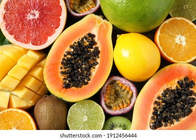 Fresh ripe papaya and other fruits as background, top view - Powered by Shutterstock