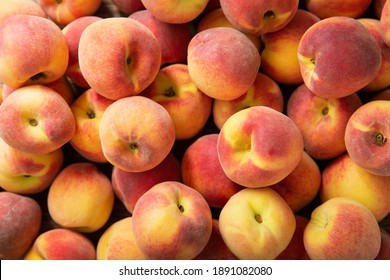 fresh ripe peaches as background, top view