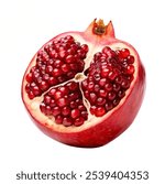 Fresh ripe pomegranate with cut in half isolated on white background