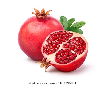 Fresh ripe pomegranate with cut in half isolated on white background. Clipping path. - Powered by Shutterstock