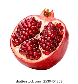 Fresh ripe pomegranate with cut in half isolated on white background