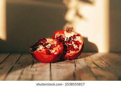 Fresh ripe pomegranate on wooden table, closeup. - Powered by Shutterstock