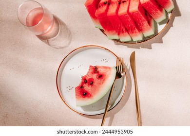 Fresh ripe sliced watermelon, yummy fresh summer fruit sweet dessert - Powered by Shutterstock