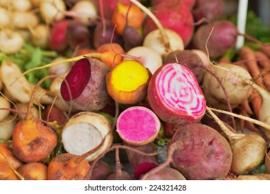 Fresh Root Vegetables Display At The Local Market