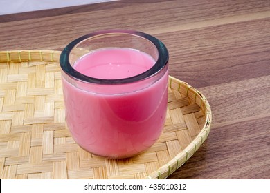 Fresh rose milk drink. Selective focus and copy space.