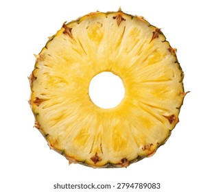 Fresh Round Pineapple Slice Ring Isolated on White Background for Tropical Recipes