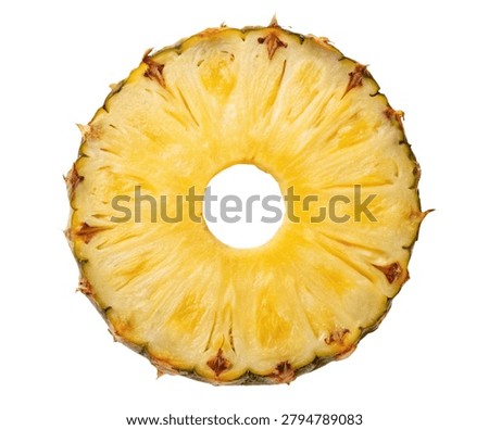 Fresh Round Pineapple Slice Ring Isolated on White Background for Tropical Recipes