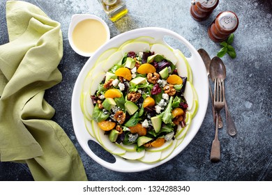 Fresh Salad With Bleu Cheese, Walnuts, Apples, Mandarin Oranges And Avocados