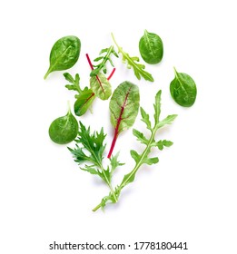 Fresh salad leaves mix isolated on white background. Levitation with rocket salad, mizuna, spinach and chard. Ingredients for vegetarian meal - Shutterstock ID 1778180441