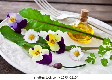 Fresh salad with various eatable flowers - Shutterstock ID 1395462134