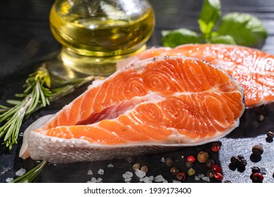 fresh salmon fillet with herbs.