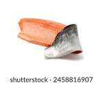 Fresh Salmon Fillet Isolated, Raw Norwegian Red Fish, Trout Meat Piece, Big Fresh Atlantic Salmon Fillet on White Background