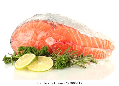 Fresh Salmon Steak, Isolated On White