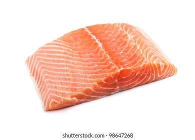 Fresh Salmon Steak Over White Background