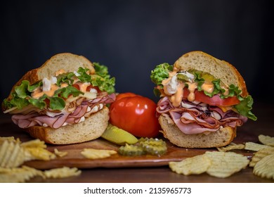 Fresh Sandwich Made With Roast Beef, Deli Sliced Turkey, Ham And Chicken Topped With Pepper Jack, Lettuce, Tomato, Pickles And Smothered With Mayo And A Special Ranch Sauce All On An Italian Loaf    