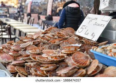 Fresh Scallops On A Seafood Market At Dieppe France