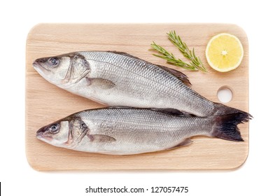 Fresh Sea Bass On White Background