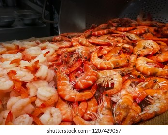 The Fresh Sea Food On Counter Bar In Restaurant.