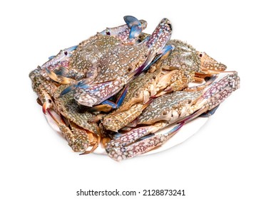 Fresh Seafood  Blue Crab On White Background  Ready To Cook. Blue Crab Isolate On White Background  With Clipping Path.  