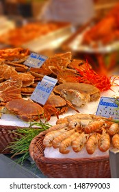 Fresh Seafood In A Seafood Market On Rue Mouffetard, Paris, France 