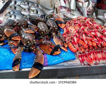 Fresh Seafood On Display At A Fish Market In Casablanca, Morroco