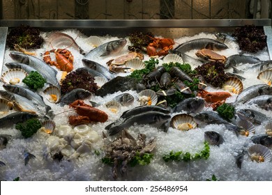 Fresh Seafood On Display On Streets Of Venice, Italy