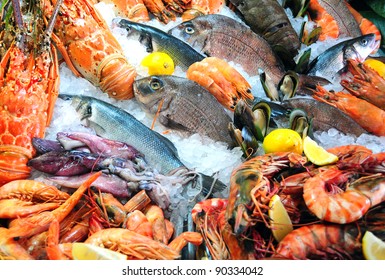 Fresh Seafood Photographed In Fish Market