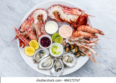 Fresh Seafood Plate With Lobster, Mussels And Oysters 