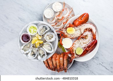 Fresh seafood platter with lobster,mussels and oysters 
