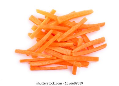 Fresh Shredded Carrots Isolated On White Background, Top View. Flat Lay