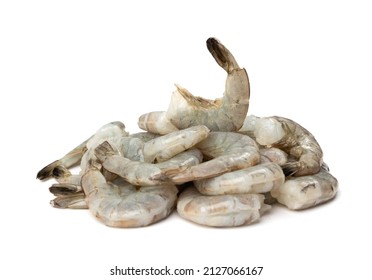Fresh shrimp tails isolated. Raw headless prawn, pacific shrimp, uncooked tiger prawns, jumbo seafood on white background - Shutterstock ID 2127066167