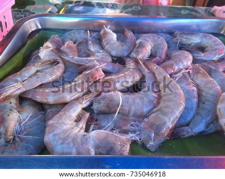 Fresh shrimps are sold in the market.