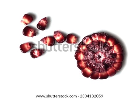 Fresh siam ruby queen purple corn isolated on a white background. Siam ruby queen sweet corn with anthocyanin, high helps fight free radicals.