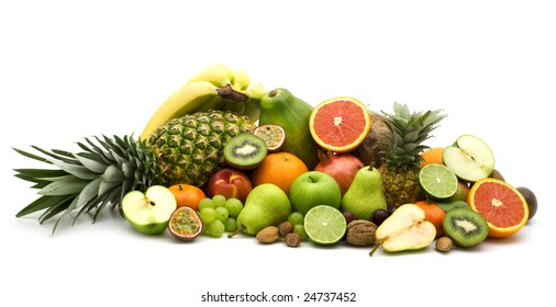 fresh slice fruits on white background - Shutterstock ID 24737452