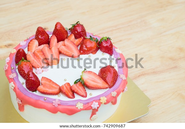 Fresh Slice Strawberry Fruit Heart Shape Signs Symbols Food And