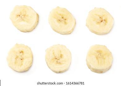 Fresh Sliced Banana Isolated On White Background. Healthy Food. Top View