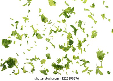 Fresh sliced up green parsley leaves isolated on white background, top view  - Powered by Shutterstock