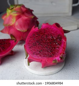 Fresh Sliced Red Pink Dragon Fruit