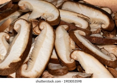 Fresh Sliced Shiitake Mushrooms, Close Up