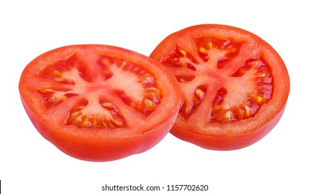 Fresh Sliced Tomato Isolated On White Background With Clipping Path